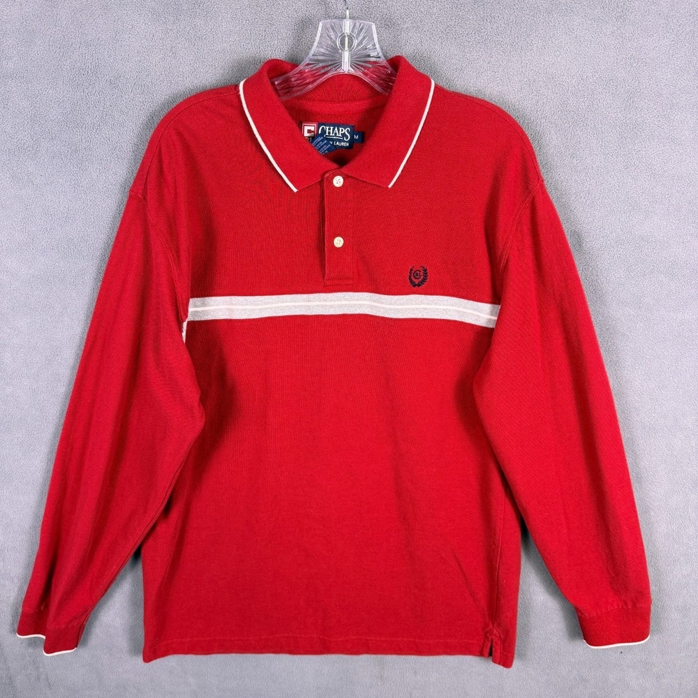 Y2K Chaps Ralph Lauren Mens Polo Shirt M Long Sleeve Rugby Crest Preppy Academia